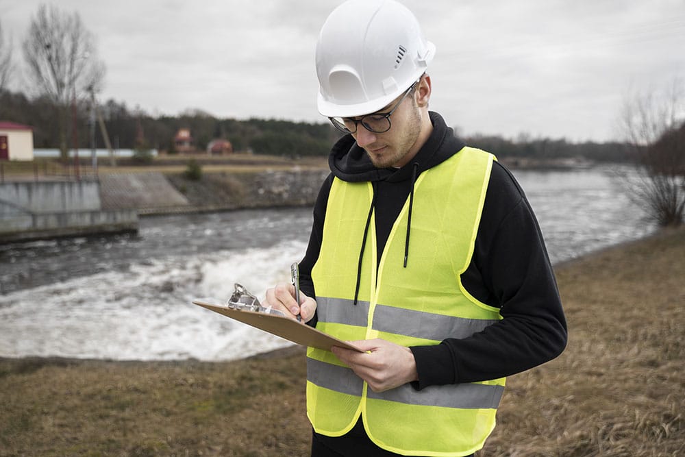 engineer checking a permitting document